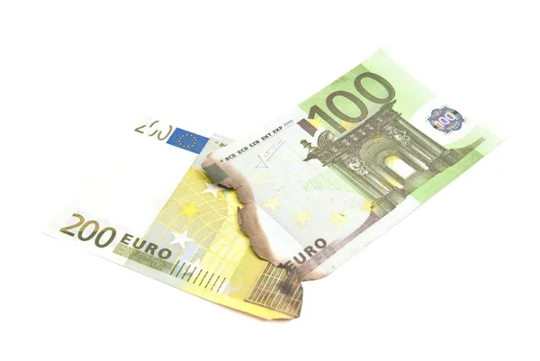 Burnt euros banknotes — Stock Photo, Image