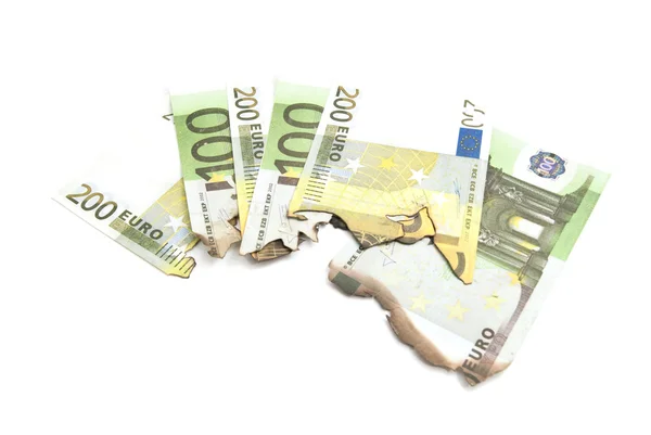 Some burnt bills of euro — Stock Photo, Image