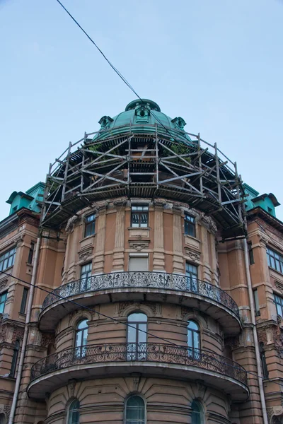 reconstruction of a historic building on summer day