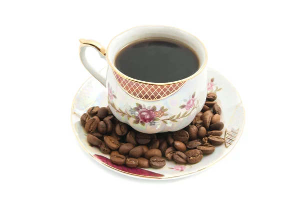 Frijoles y taza de café — Foto de Stock