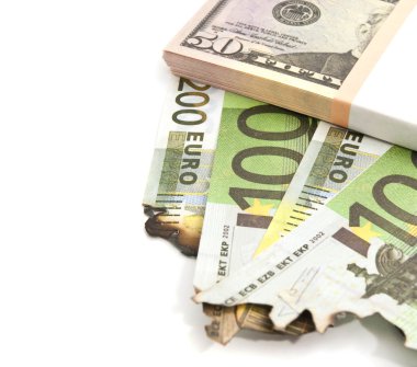 paket dolar ve beyaz yanık Euro