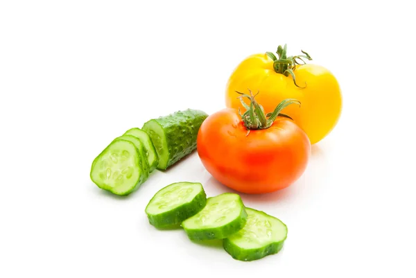 Cucumber and pair of tomatoes — Stock Photo, Image