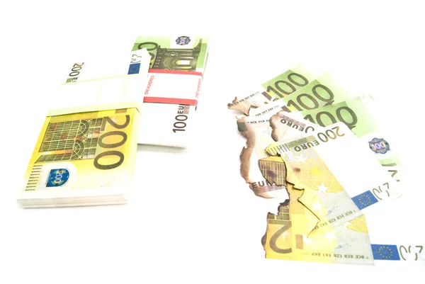 Verbrannte Banknoten und Euros — Stockfoto