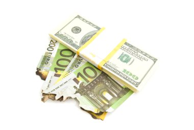 dolar ve yanık Euro banknot