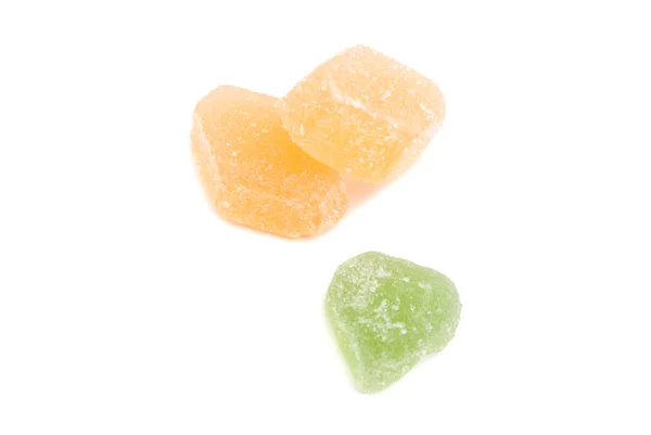 Three sweet fruit candies on white — Stock Photo, Image