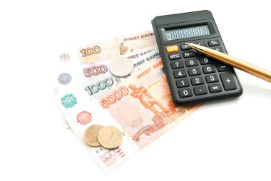 siyah hesap makinesi, kağıt ve kalem