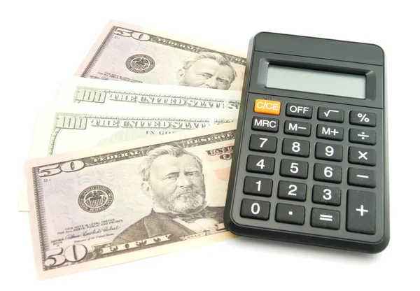 Calculator and dollars banknotes — Stock Photo, Image