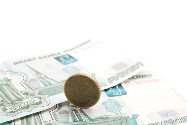 Ruská mince a bankovky — Stock fotografie