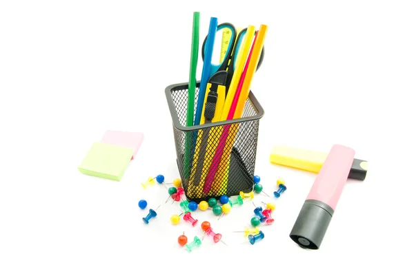 Markers and other stationery on white — Stock Photo, Image