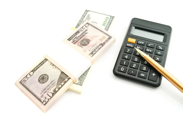 Black calculator and money — Stock Photo, Image