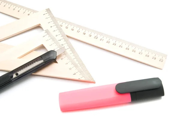 Black knife, marker and other stationery — Stock Photo, Image