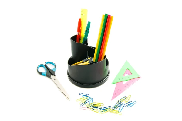 Paper clips, scissors and other stationery — Stock Photo, Image