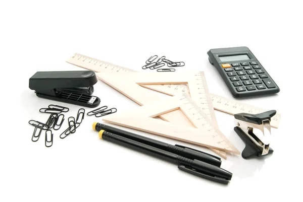 Ruler, calculator and other stationery — Stock Photo, Image