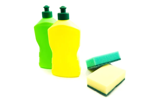 Esponjas y botellas de colores —  Fotos de Stock