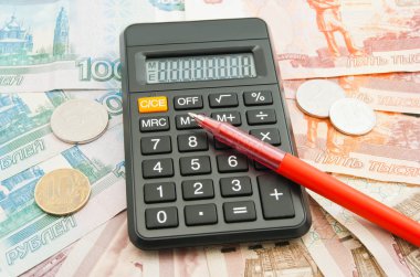 banknotların, madeni paralar, kalem ve hesap makinesi