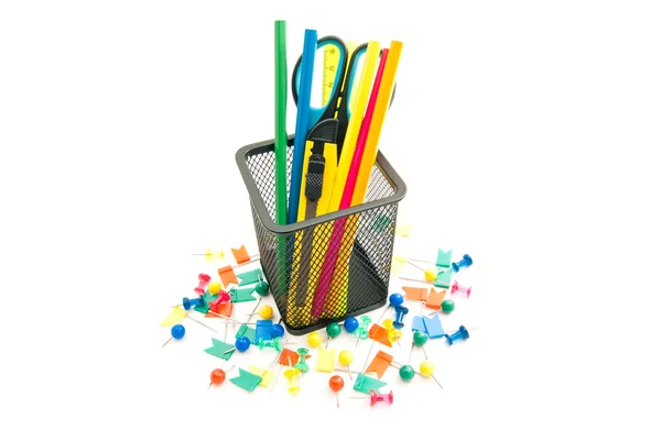 Colorful pins and other stationery — Stock Photo, Image