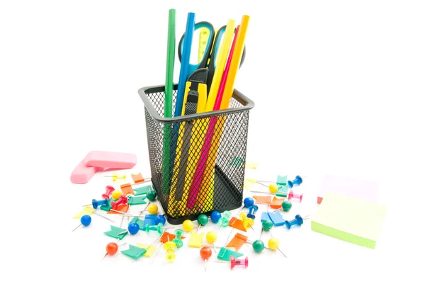 Colorful pencils and other stationery — Stock Photo, Image