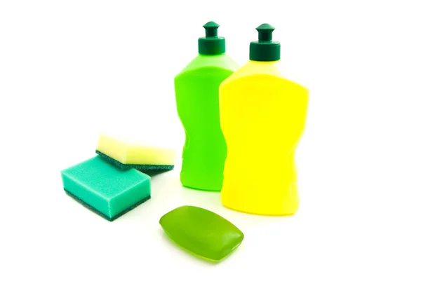 Jabón, esponjas y botellas — Foto de Stock