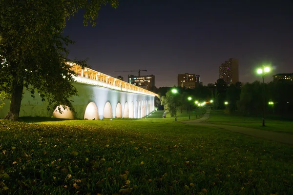 Кам'яний акведук в міському парку вночі — стокове фото