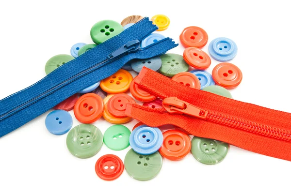 Colorful buttons and zippers — Stock Photo, Image