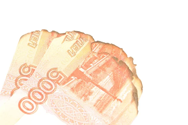 Brända ryska sedlar — Stockfoto