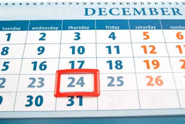 Christmas day date on calendar closeup clipart