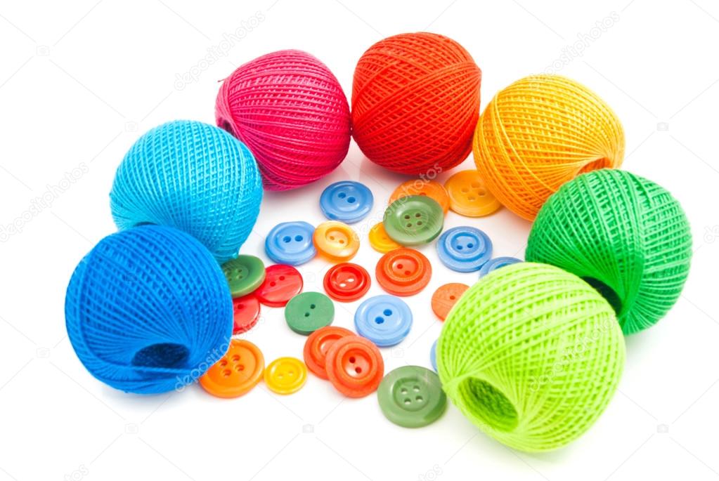 balls of yarn and buttons