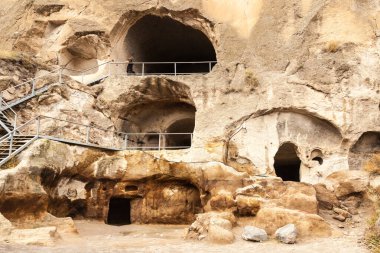 Close-up view of Vardzia caves. Vardzia is a cave monastery site in southern Georgia, excavated from the slopes of the Erusheti Mountain on the left bank of the Kura River.