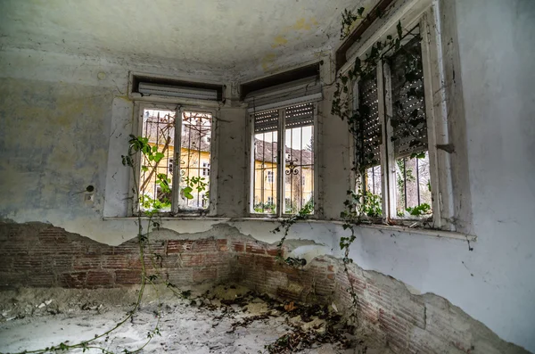 Velho quarto coberto com janelas — Fotografia de Stock