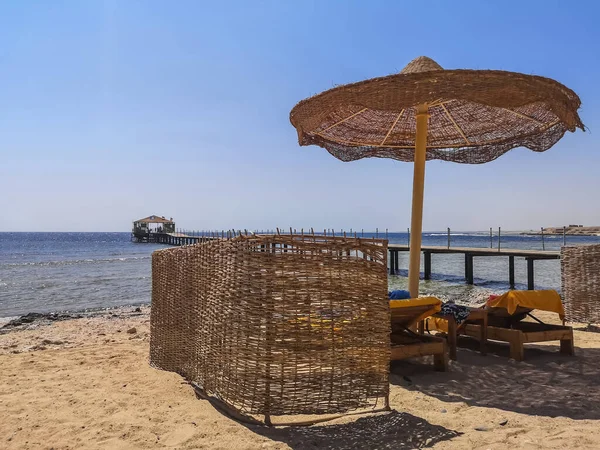 Strandplatz Mit Langem Steg Einem Sandstrand Meer Ägypten — Stockfoto