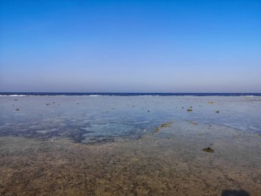 beautiful wide view on the beach from the sea on summer vacation in egypt