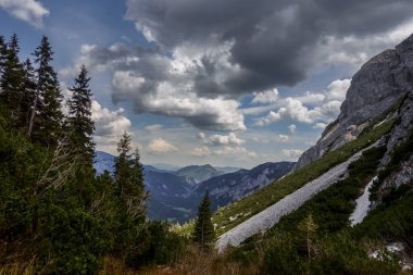 Avustralya dağlarında güzel doğa yürüyüşü yaparken geniş bir manzara.