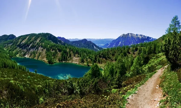 Glittering Water Wonderful Blue Mountain Lake Panorama View — Stock Photo, Image