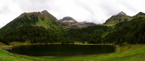 Lágy Zöld Egy Zöld Völgyben Magas Hegyekben Panoráma — Stock Fotó