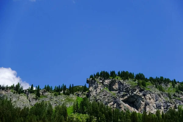 Felsiger Berg Mit Vielen Bäumen Und Blauem Himmel Österreich — Stockfoto
