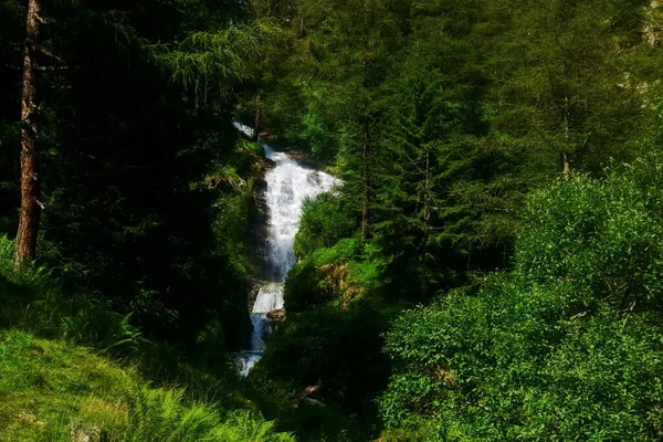Weißer Rauschender Wasserfall Grünen Wald Beim Wandern Urlaub — Stockfoto