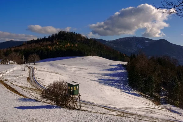 Paisaje Con Una Calle Retorcida Con Primera Nieve Mientras Caminaba — Foto de Stock