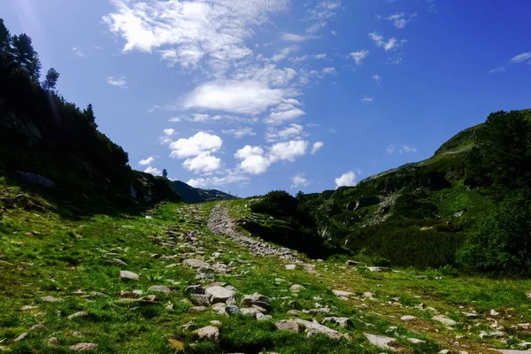 Camino Senderismo Pedregoso Mientras Camina Las Montañas Verano Vacaciones — Foto de Stock