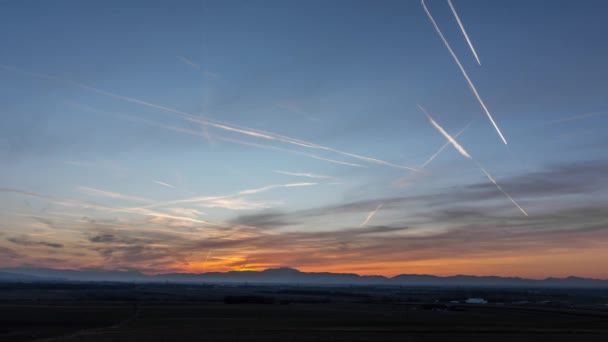 Time Lapse Planes Sunset Mountains Landscape — Stock Video
