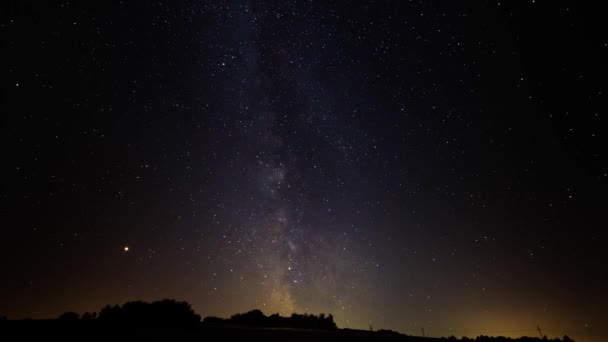 Paisaje Por Noche Con Vía Láctea Bosque — Vídeos de Stock