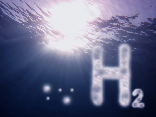 Silver Hydrogen Letters Sunbeam Sea Surface Blue Color — 图库照片