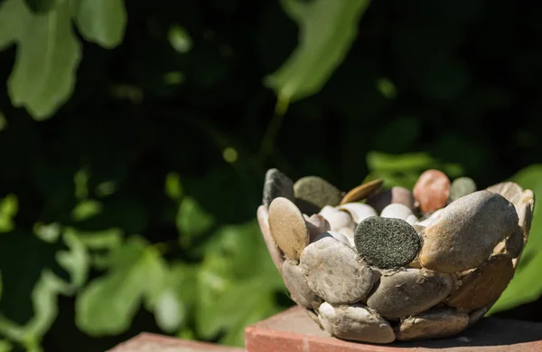 Bowl Made Flat Stones Standing Garden Sun — Stock Photo, Image