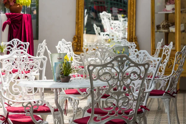 White Chairs Tables Red Pad Elegant Room Wedding Summer — Stock Photo, Image