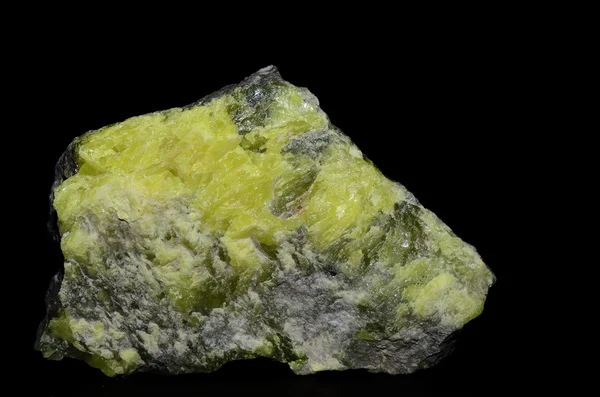 Stone with yellow sulfur on black — Stock Photo, Image