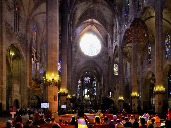 Cathedral inside in barcelona panorama — Stock Photo, Image