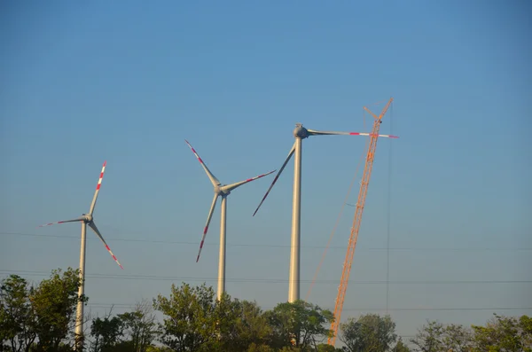 Windpark mit Montagekran — Stockfoto