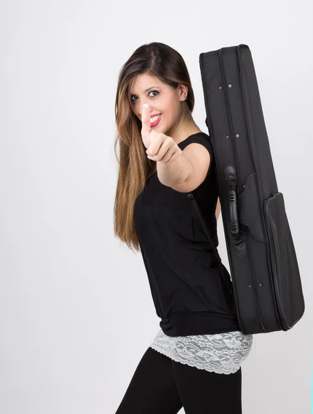 Student girl with her instrument case — Stock Photo, Image