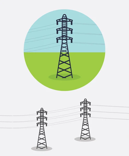 Vector platte icoon met elektrische paal en elektriciteitsleiding Rechtenvrije Stockvectors