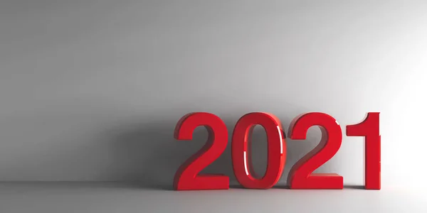 灰色の背景に赤の2021は 新年を表します2021 三次元レンダリング 3Dイラスト — ストック写真