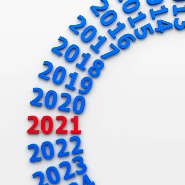 2021 past in the circle represents the new year 2021, three-dimensional rendering, 3D illustration
